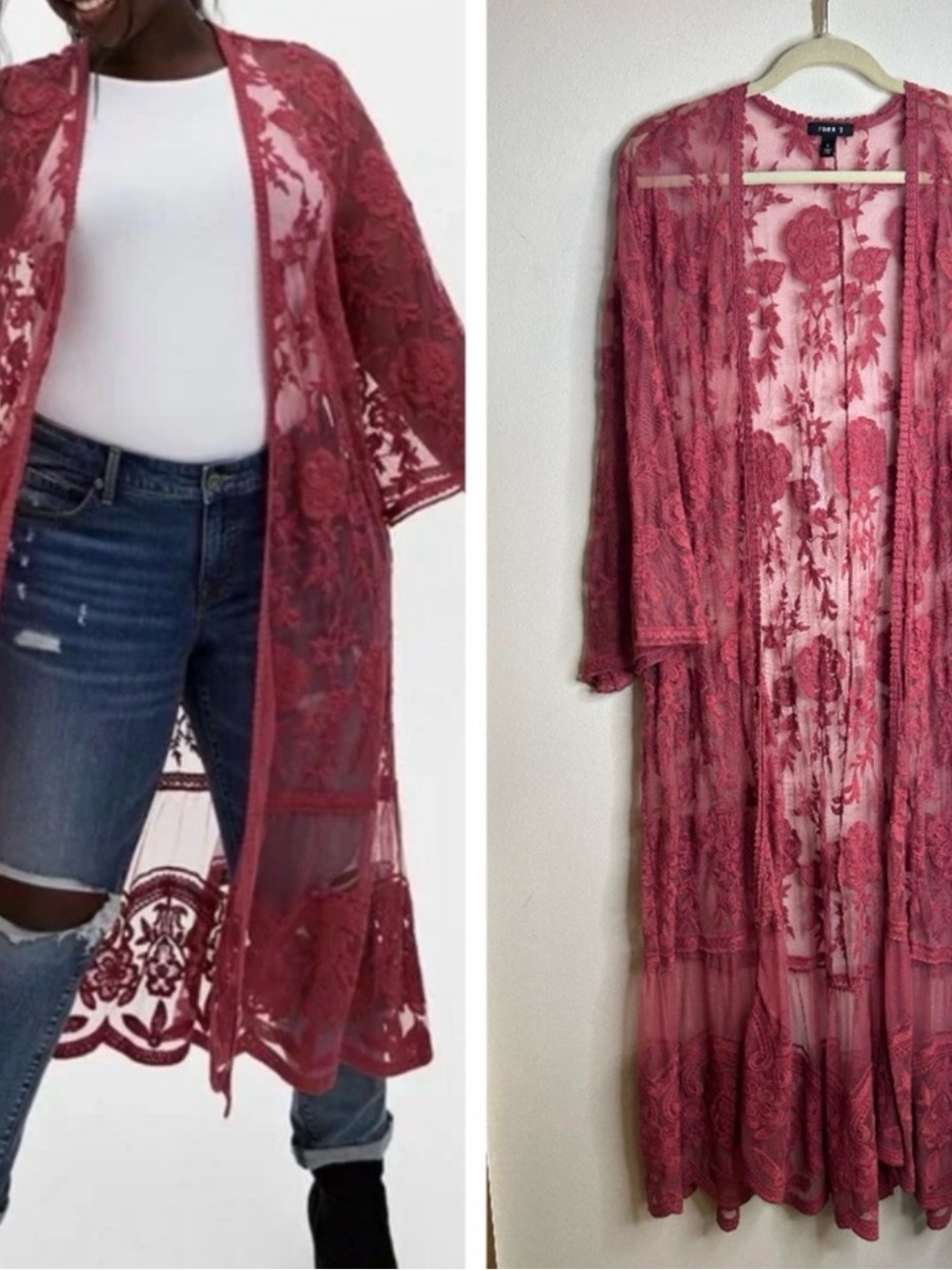 Torrid 2x Floral Lace Robe Deep Pink Cotton Blend Duster Maxi Plus Size Boho